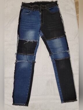 Womens Jean- Size Medium(4-6) Two-Tone Patchwork Distressed